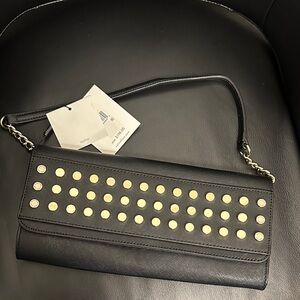 Calvin Klein Black Leather Clutch with Gold Accents